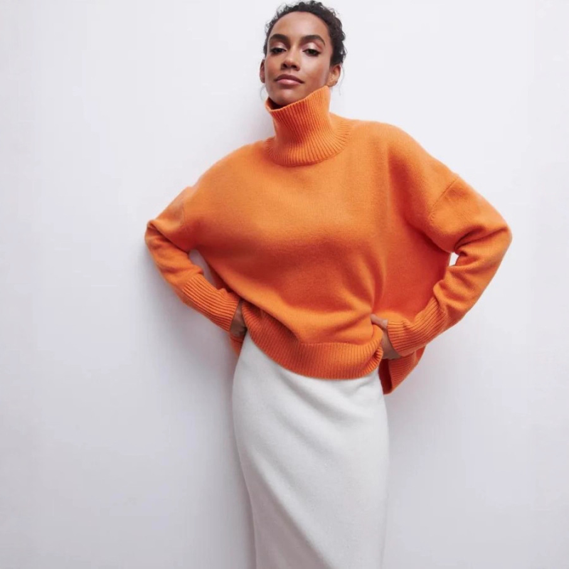 Women's High Neck Sweater Loose Knit Pullover Coat for Fall/Winter