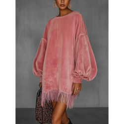 New Loose Pocket Frill Long Sleeve Dress