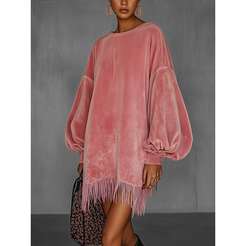 New Loose Pocket Frill Long Sleeve Dress