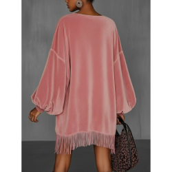New Loose Pocket Frill Long Sleeve Dress