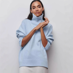 Women's High Neck Sweater Loose Knit Pullover Coat for Fall/Winter