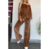 Hot Selling Women's Spring Autumn Golden Velvet Solid Color Crew Neck Batwing Sleeve Casual Two Piece Set Women's Clothing