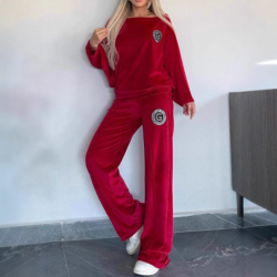 Hot Selling Women's Spring Autumn Golden Velvet Solid Color Crew Neck Batwing Sleeve Casual Two Piece Set Women's Clothing