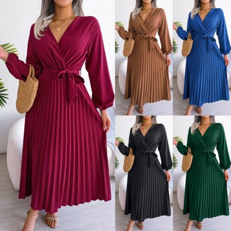 Summer Chic Cross V-Neck A-Line Pleated Maxi Dress for Women