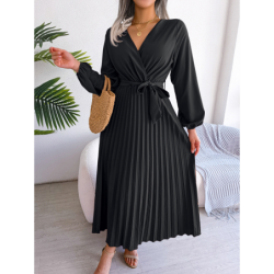 Summer Chic Cross V-Neck A-Line Pleated Maxi Dress for Women