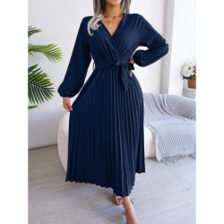 Summer Chic Cross V-Neck A-Line Pleated Maxi Dress for Women