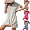 Women's Summer New Beach Dress V-Neck Knotted Cover-Up Ruffle Dress in Stock