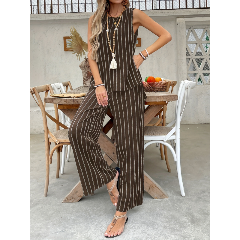 New Spring/Summer Two-Piece Set Striped Tank Top Wide Leg Pants Fashion Outfit