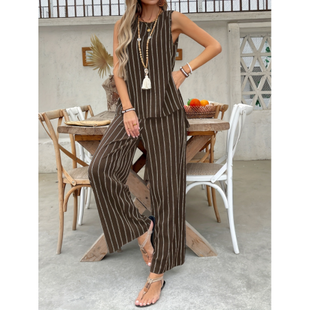 New Spring/Summer Two-Piece Set Striped Tank Top Wide Leg Pants Fashion Outfit