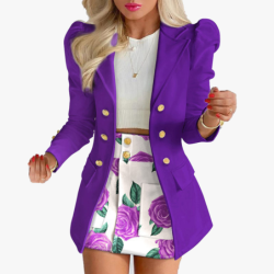 Spring/Autumn Women's Fashion Set Chic Checkered Floral Casual Short Skirt Suit Two-Piece Outfit