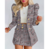 Spring/Autumn Women's Fashion Set Chic Checkered Floral Casual Short Skirt Suit Two-Piece Outfit