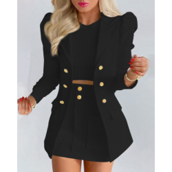 Spring/Autumn Women's Fashion Set Chic Checkered Floral Casual Short Skirt Suit Two-Piece Outfit