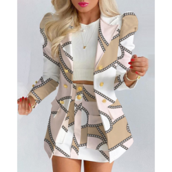 Spring/Autumn Women's Fashion Set Chic Checkered Floral Casual Short Skirt Suit Two-Piece Outfit