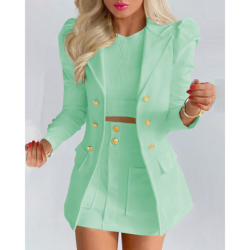Spring/Autumn Women's Fashion Set Chic Checkered Floral Casual Short Skirt Suit Two-Piece Outfit