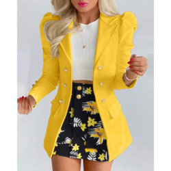 Spring/Autumn Women's Fashion Set Chic Checkered Floral Casual Short Skirt Suit Two-Piece Outfit