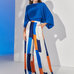 New Arrivals Women's Fashion Elegant Loose Casual Blue Top High Waist Wide Leg Pants Set