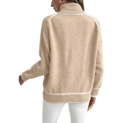 Women's Knitted Sweater Set Long Sleeve High Neck Top Casual Loose Knitwear