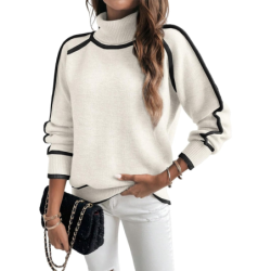 Women's Knitted Sweater Set Long Sleeve High Neck Top Casual Loose Knitwear