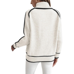 Women's Knitted Sweater Set Long Sleeve High Neck Top Casual Loose Knitwear