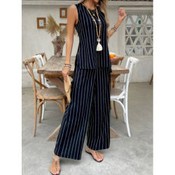 New Spring/Summer Two-Piece Set Striped Tank Top Wide Leg Pants Fashion Outfit