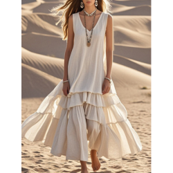 Spring New Arrivals Cotton Linen Women Loose Maxi Dress