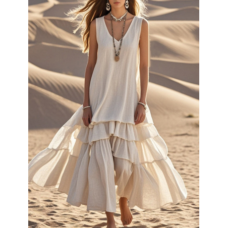 Spring New Arrivals Cotton Linen Women Loose Maxi Dress