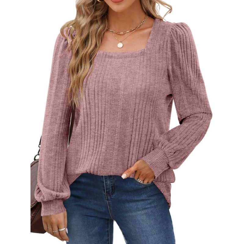 Autumn New Women's Chunky Knit Square Neck Casual Long Sleeve Top