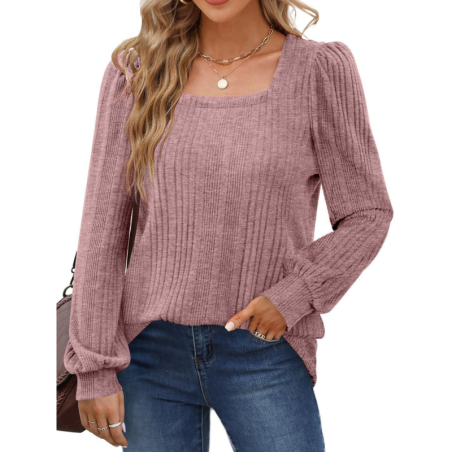 Autumn New Women's Chunky Knit Square Neck Casual Long Sleeve Top