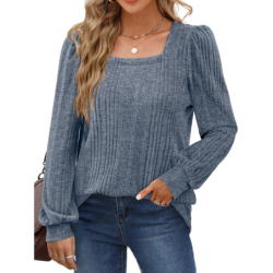 Autumn New Women's Chunky Knit Square Neck Casual Long Sleeve Top