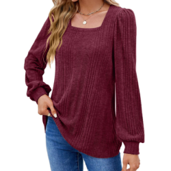 Autumn New Women's Chunky Knit Square Neck Casual Long Sleeve Top