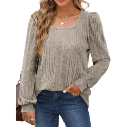 Autumn New Women's Chunky Knit Square Neck Casual Long Sleeve Top