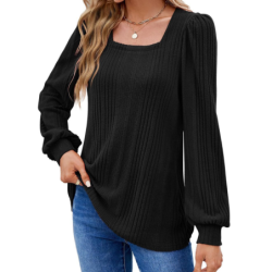 Autumn New Women's Chunky Knit Square Neck Casual Long Sleeve Top