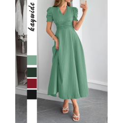 Elegant Vacation Style Bubble Sleeve Corset Long Dress for Women Summer