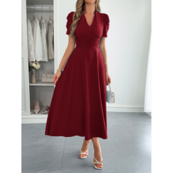 Elegant Vacation Style Bubble Sleeve Corset Long Dress for Women Summer
