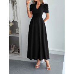 Elegant Vacation Style Bubble Sleeve Corset Long Dress for Women Summer