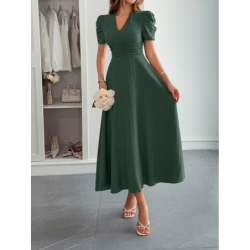 Elegant Vacation Style Bubble Sleeve Corset Long Dress for Women Summer