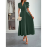 Elegant Vacation Style Bubble Sleeve Corset Long Dress for Women Summer