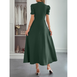 Elegant Vacation Style Bubble Sleeve Corset Long Dress for Women Summer
