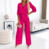 New Women's Solid Color V-Neck Two-Button Two-Piece Long Pants Set for Women