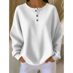 New \Oversized Fit Long Sleeve Herringbone Button-Down Shirt for Autumn Winter
