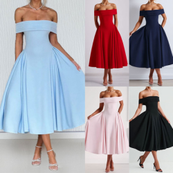 Womens Spring New Arrivals Elegant Slit Neck One-Shoulder Dress