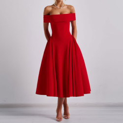 Womens Spring New Arrivals Elegant Slit Neck One-Shoulder Dress