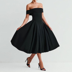 Womens Spring New Arrivals Elegant Slit Neck One-Shoulder Dress