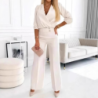 New Women's Solid Color V-Neck Two-Button Two-Piece Long Pants Set for Women