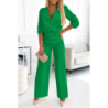 New Women's Solid Color V-Neck Two-Button Two-Piece Long Pants Set for Women