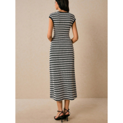 Striped Knit Dress - Imported Sleeveless Slim Fit One-Piece Midi Dress for Women