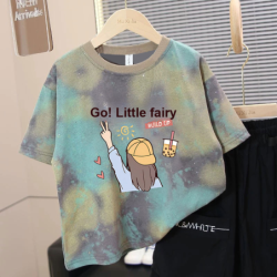 Girls Tie-Dye Short Sleeve T-Shirt New Fashion Summer Children's Clothes for Girls Casual Top Trendy