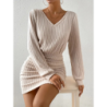 Fall Winter New Women's Faux Fur Crew Neck Long Sleeve Bodycon Dress