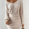 Fall Winter New Women's Faux Fur Crew Neck Long Sleeve Bodycon Dress