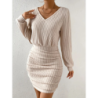 Fall Winter New Women's Faux Fur Crew Neck Long Sleeve Bodycon Dress